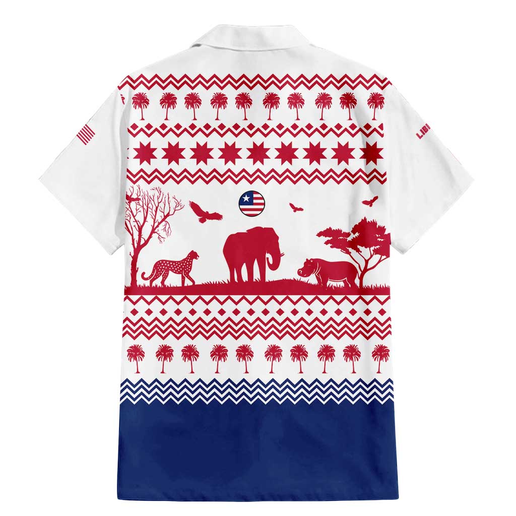 Liberia Christmas Family Matching Mermaid Dress and Hawaiian Shirt with Red Wildlife Silhouettes and White Blue Holiday - Wonder Print Shop