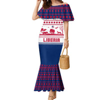 Liberia Christmas Family Matching Mermaid Dress and Hawaiian Shirt with Red Wildlife Silhouettes and White Blue Holiday - Wonder Print Shop