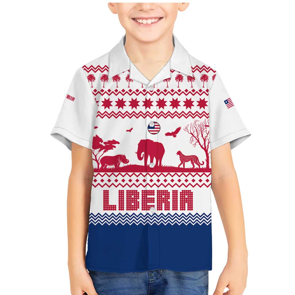 Liberia Christmas Family Matching Mermaid Dress and Hawaiian Shirt with Red Wildlife Silhouettes and White Blue Holiday - Wonder Print Shop