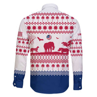 Liberia Christmas Family Matching Off The Shoulder Long Sleeve Dress and Hawaiian Shirt with Red Wildlife Silhouettes and White Blue Holiday - Wonder Print Shop