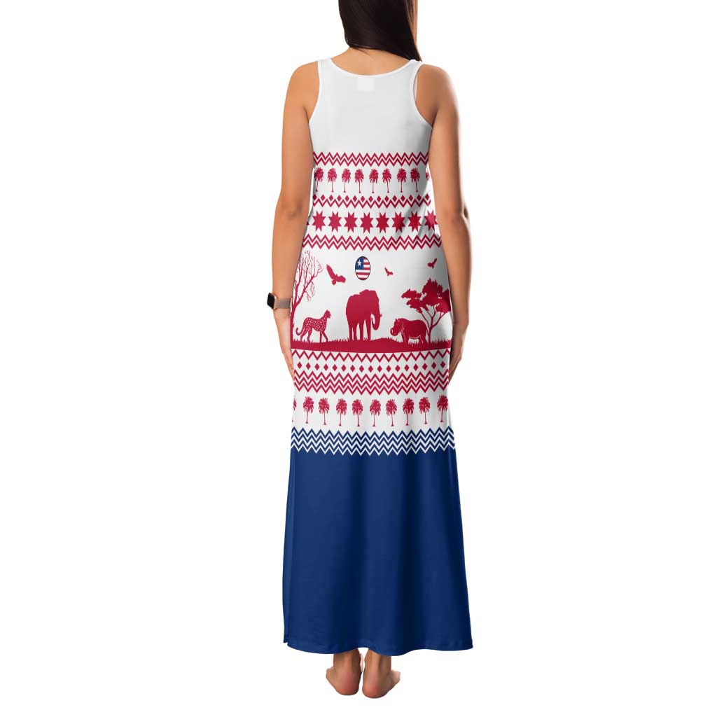Liberia Christmas Family Matching Tank Maxi Dress and Hawaiian Shirt with Red Wildlife Silhouettes and White Blue Holiday - Wonder Print Shop