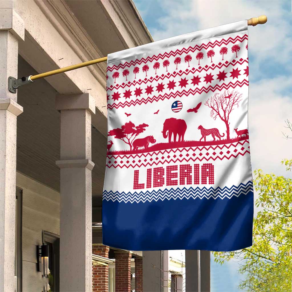 Liberia Christmas Garden Flag with Red Wildlife Silhouettes and White Blue Holiday - Wonder Print Shop