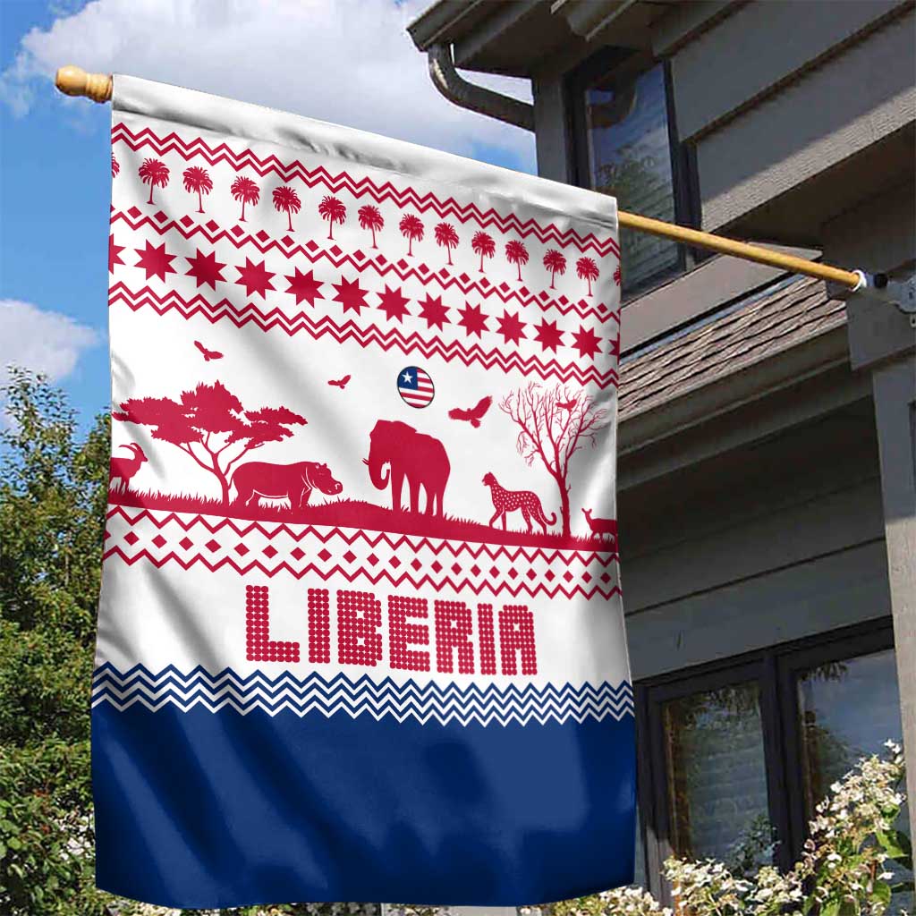 Liberia Christmas Garden Flag with Red Wildlife Silhouettes and White Blue Holiday - Wonder Print Shop