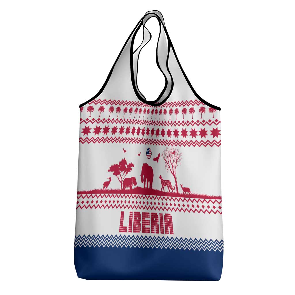 Liberia Christmas Grocery Bag with Red Wildlife Silhouettes and White Blue Holiday - Wonder Print Shop