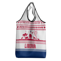 Liberia Christmas Grocery Bag with Red Wildlife Silhouettes and White Blue Holiday - Wonder Print Shop