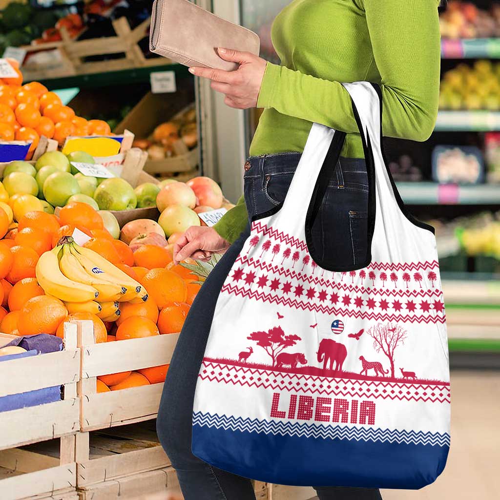 Liberia Christmas Grocery Bag with Red Wildlife Silhouettes and White Blue Holiday - Wonder Print Shop
