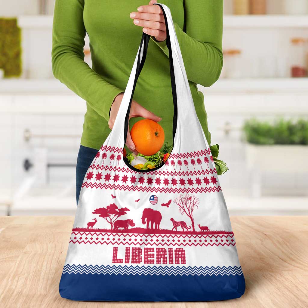 Liberia Christmas Grocery Bag with Red Wildlife Silhouettes and White Blue Holiday - Wonder Print Shop