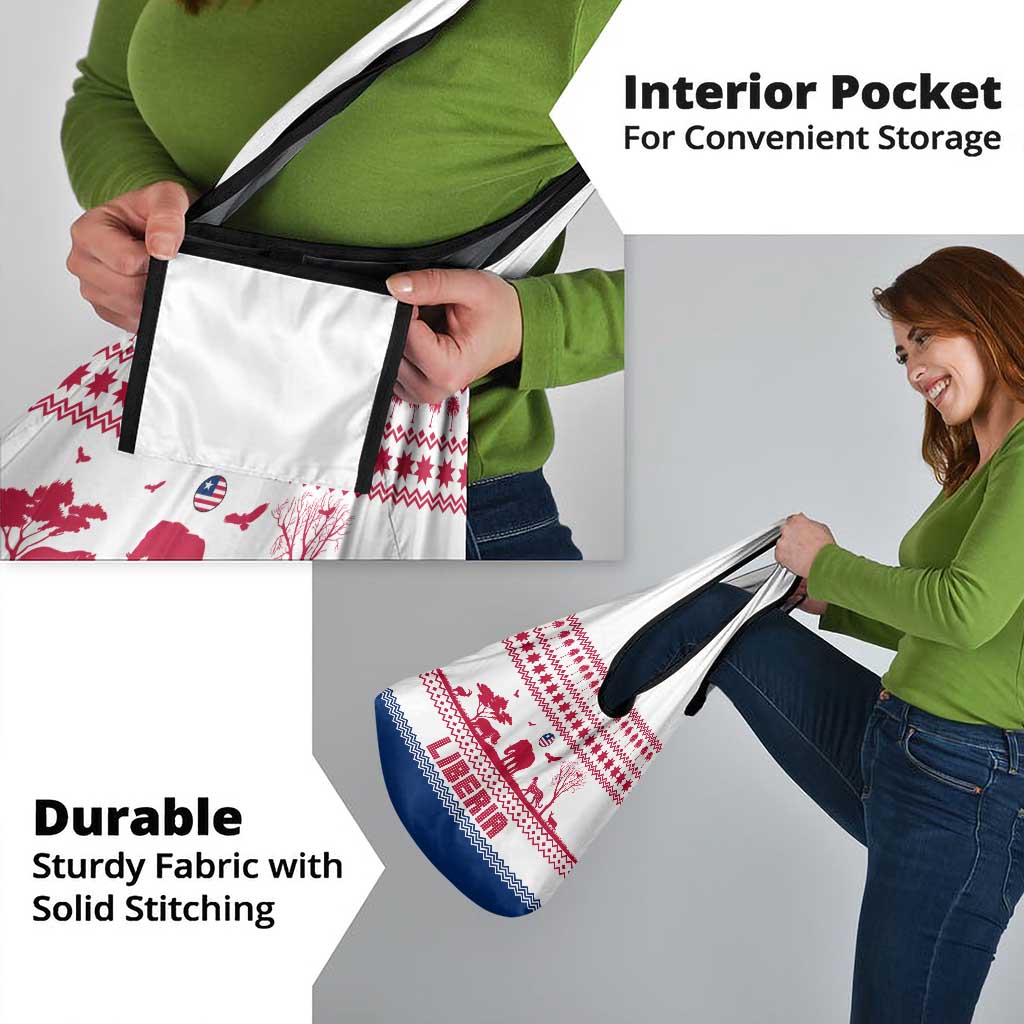 Liberia Christmas Grocery Bag with Red Wildlife Silhouettes and White Blue Holiday - Wonder Print Shop