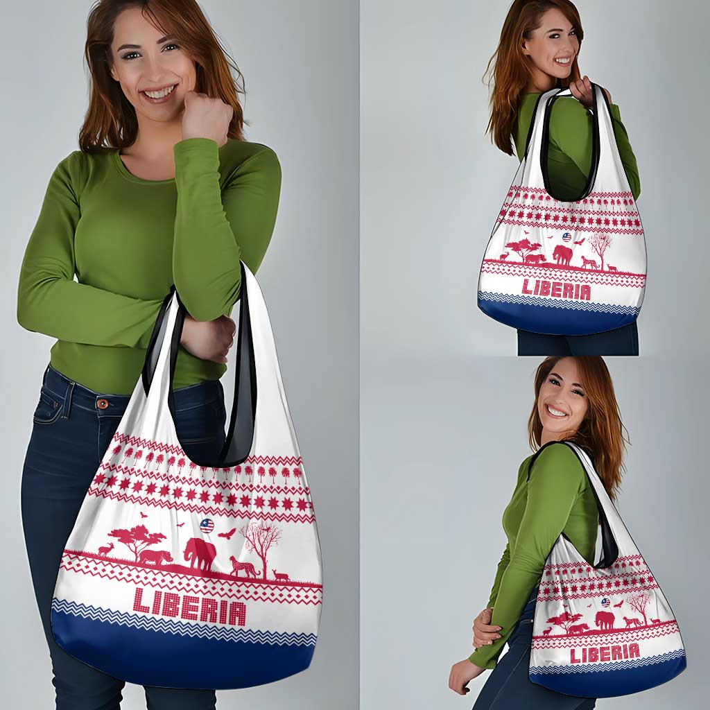 Liberia Christmas Grocery Bag with Red Wildlife Silhouettes and White Blue Holiday - Wonder Print Shop
