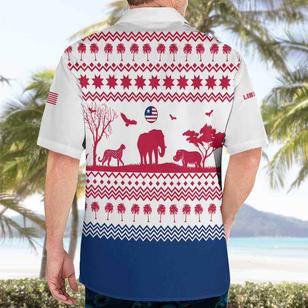 Liberia Christmas Hawaiian Shirt with Red Wildlife Silhouettes and White Blue Holiday - Wonder Print Shop