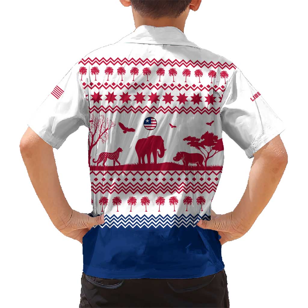 Liberia Christmas Hawaiian Shirt with Red Wildlife Silhouettes and White Blue Holiday - Wonder Print Shop