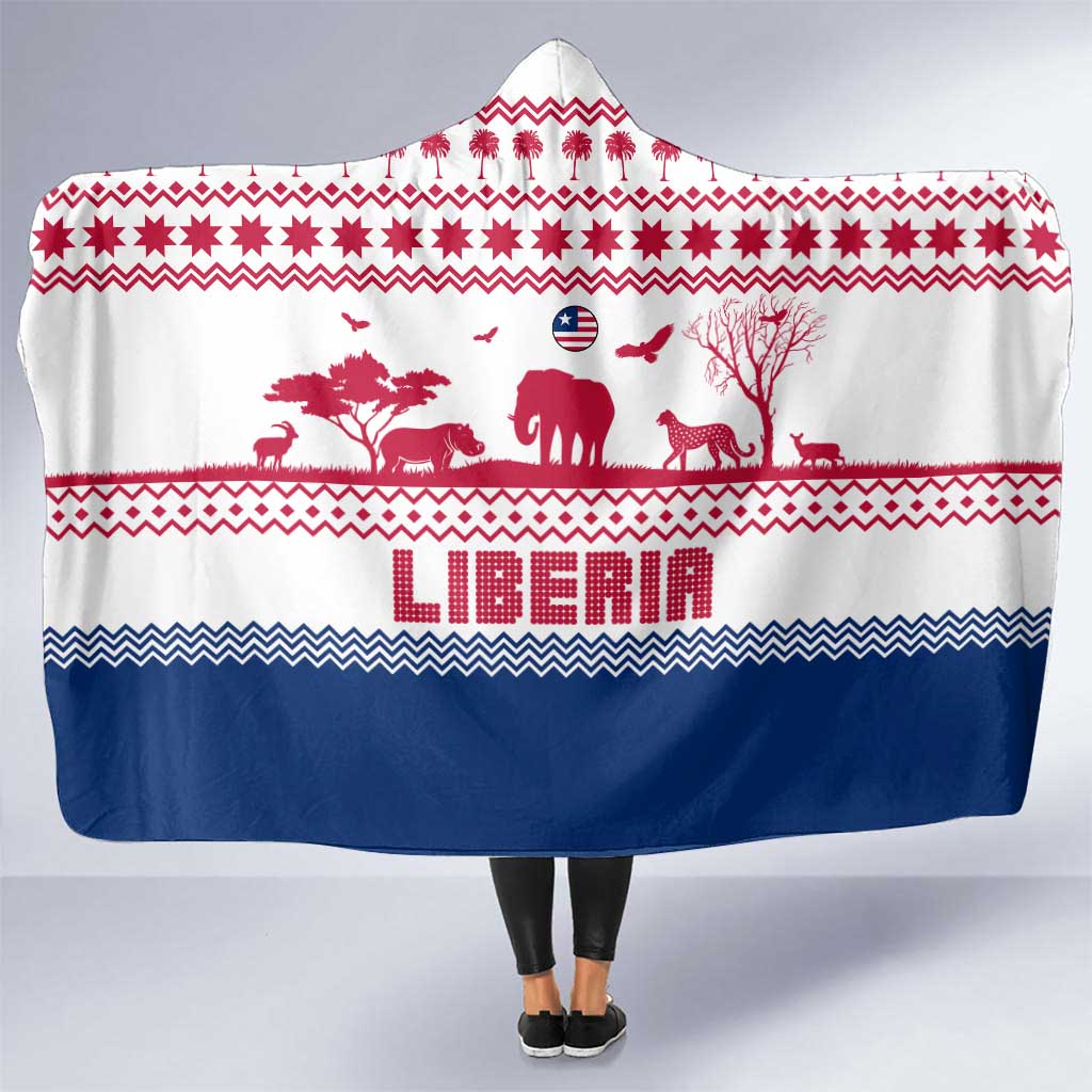 Liberia Christmas Hooded Blanket with Red Wildlife Silhouettes and White Blue Holiday - Wonder Print Shop
