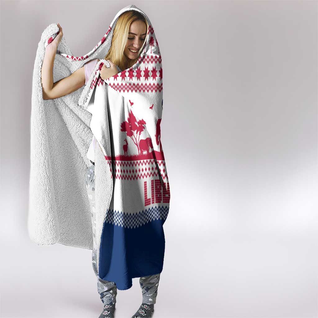 Liberia Christmas Hooded Blanket with Red Wildlife Silhouettes and White Blue Holiday - Wonder Print Shop