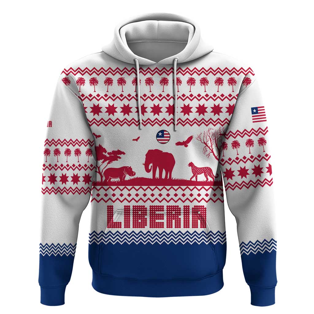 Liberia Christmas Hoodie with Red Wildlife Silhouettes and White Blue Holiday - Wonder Print Shop