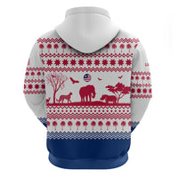 Liberia Christmas Hoodie with Red Wildlife Silhouettes and White Blue Holiday - Wonder Print Shop