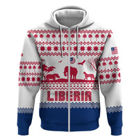 Liberia Christmas Hoodie with Red Wildlife Silhouettes and White Blue Holiday - Wonder Print Shop