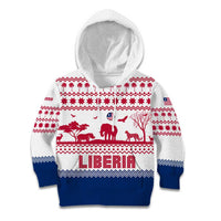 Liberia Christmas Kid Hoodie with Red Wildlife Silhouettes and White Blue Holiday - Wonder Print Shop