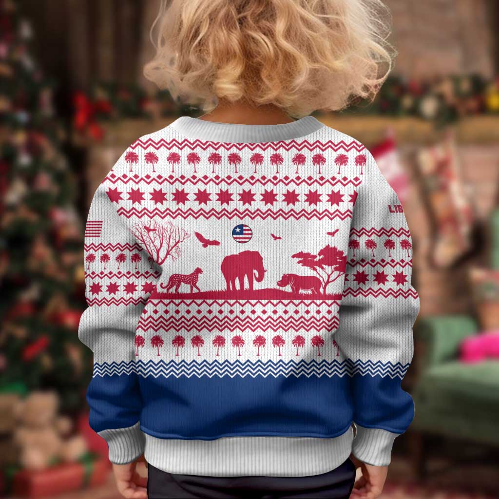 Liberia Christmas Kid Ugly Christmas Sweater with Red Wildlife Silhouettes and White Blue Holiday - Wonder Print Shop