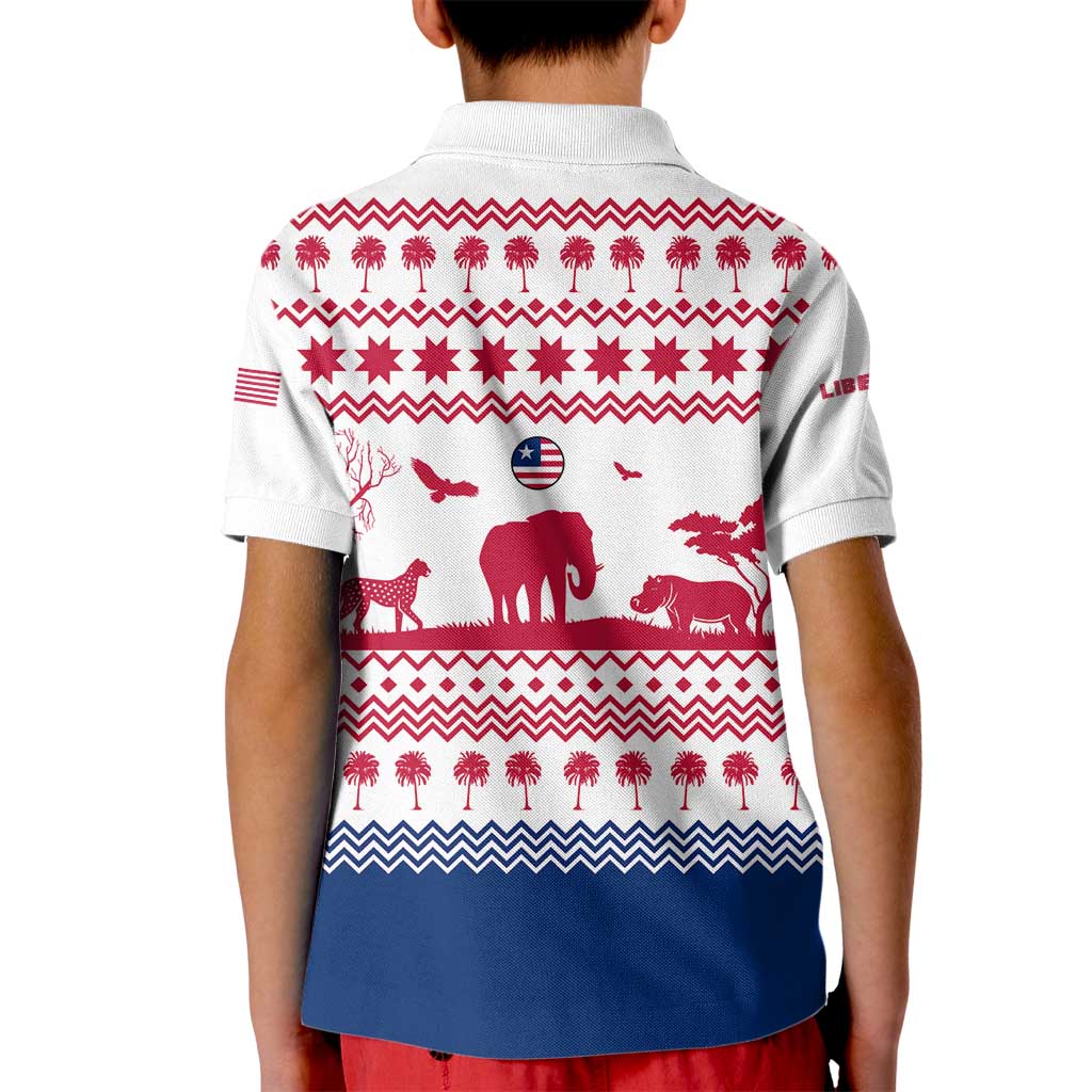 Liberia Christmas Kid Polo Shirt with Red Wildlife Silhouettes and White Blue Holiday - Wonder Print Shop