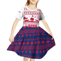 Liberia Christmas Kid Short Sleeve Dress with Red Wildlife Silhouettes and White Blue Holiday - Wonder Print Shop