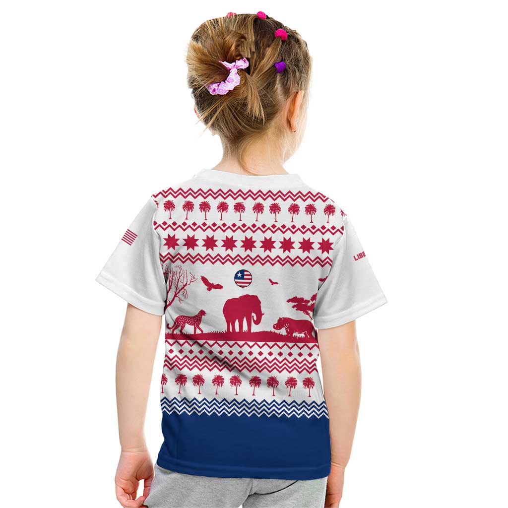 Liberia Christmas Kid T Shirt with Red Wildlife Silhouettes and White Blue Holiday - Wonder Print Shop