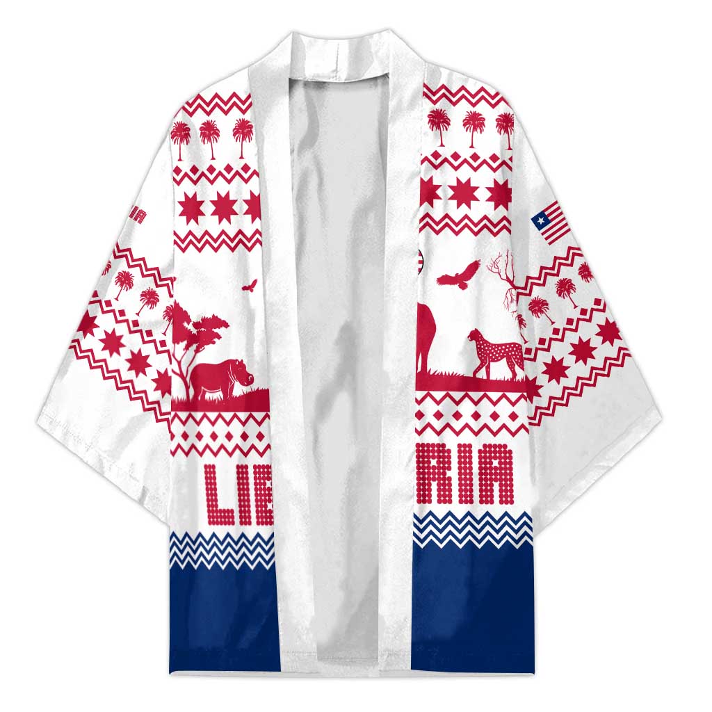 Liberia Christmas Kimono with Red Wildlife Silhouettes and White Blue Holiday - Wonder Print Shop