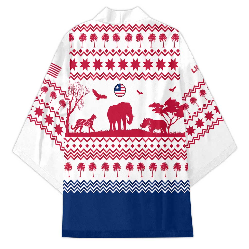 Liberia Christmas Kimono with Red Wildlife Silhouettes and White Blue Holiday - Wonder Print Shop