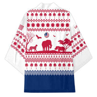 Liberia Christmas Kimono with Red Wildlife Silhouettes and White Blue Holiday - Wonder Print Shop