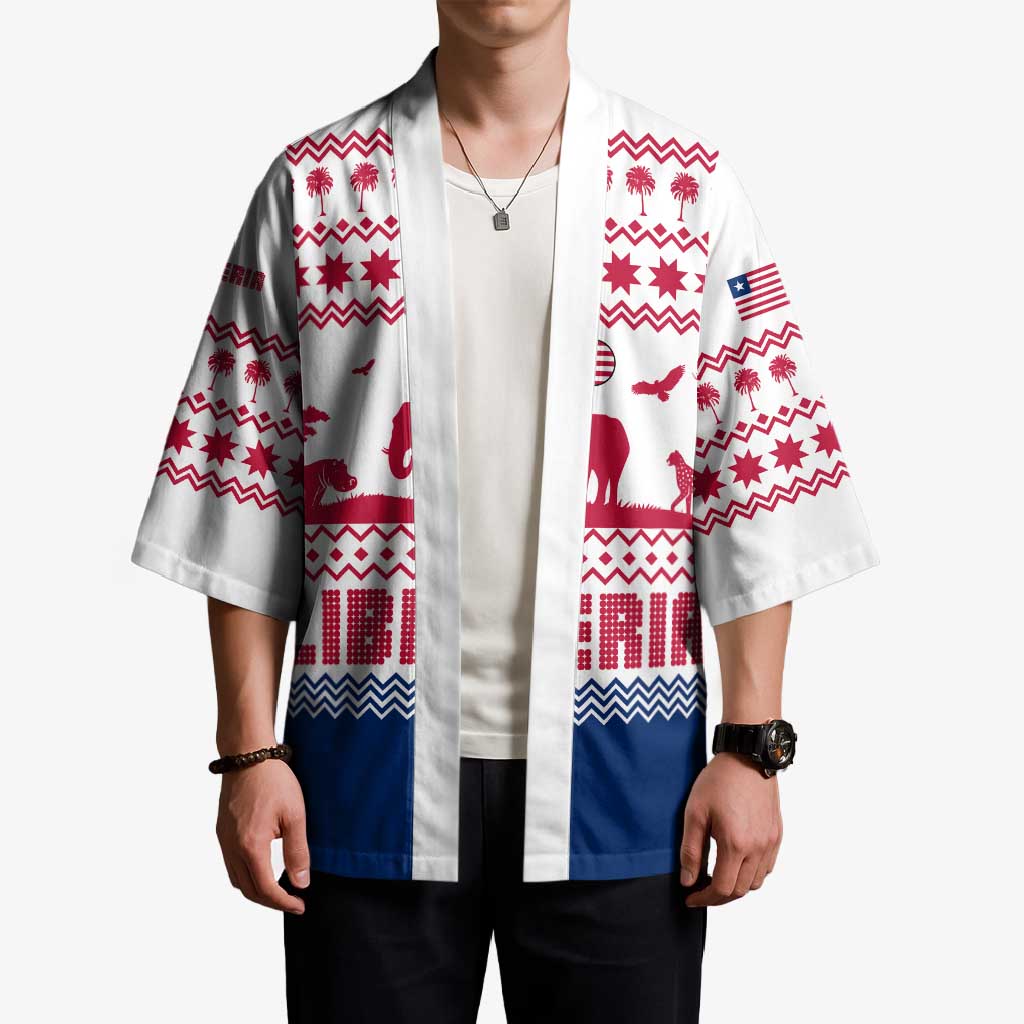 Liberia Christmas Kimono with Red Wildlife Silhouettes and White Blue Holiday - Wonder Print Shop