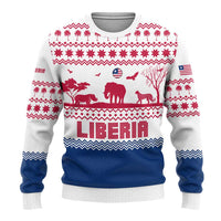 Liberia Christmas Ugly Christmas Sweater with Red Wildlife Silhouettes and White Blue Holiday - Wonder Print Shop
