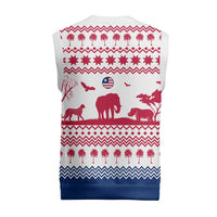 Liberia Christmas Knitted V-Neck Vest with Red Wildlife Silhouettes and White Blue Holiday - Wonder Print Shop