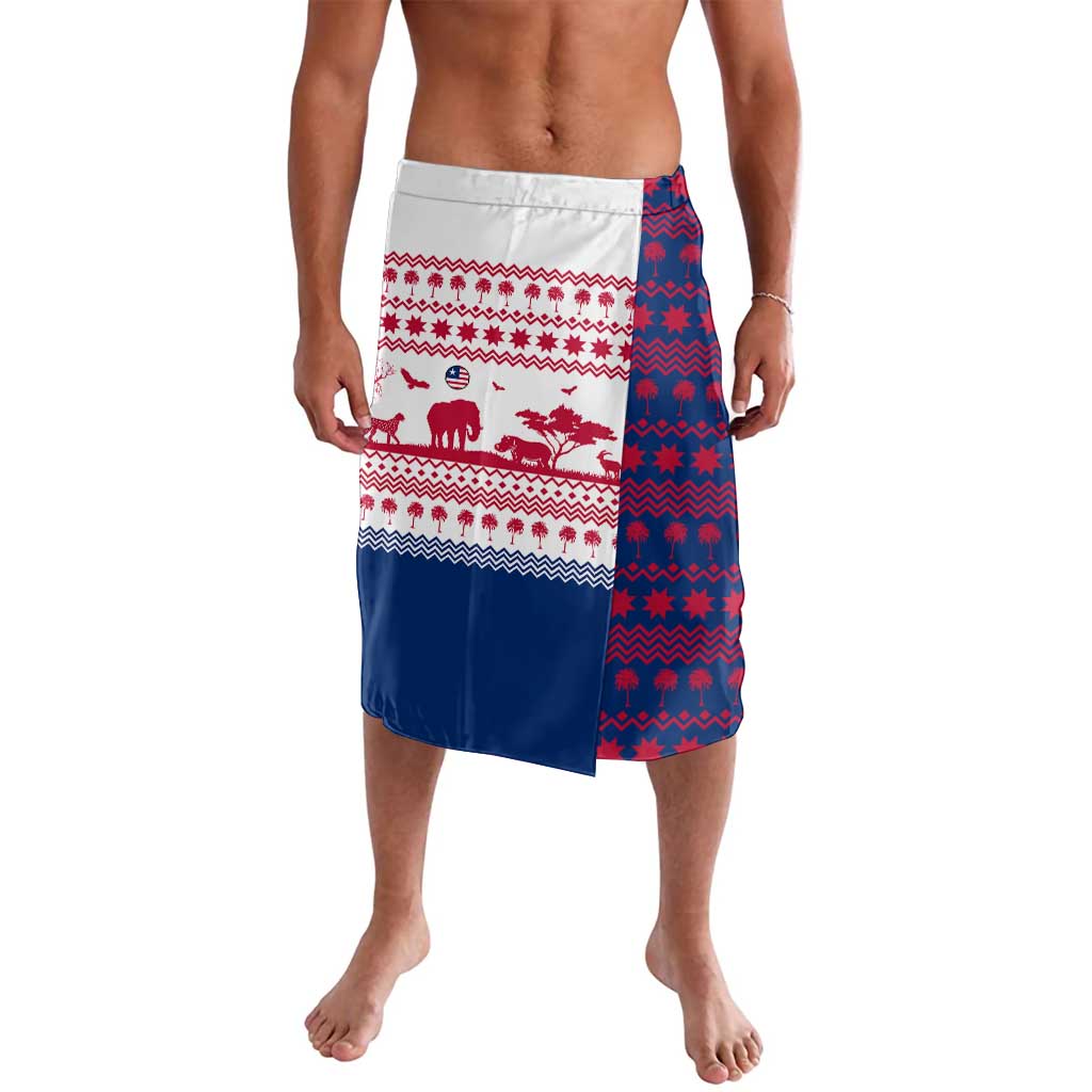 Liberia Christmas Lavalava with Red Wildlife Silhouettes and White Blue Holiday - Wonder Print Shop
