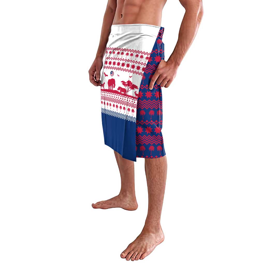 Liberia Christmas Lavalava with Red Wildlife Silhouettes and White Blue Holiday - Wonder Print Shop
