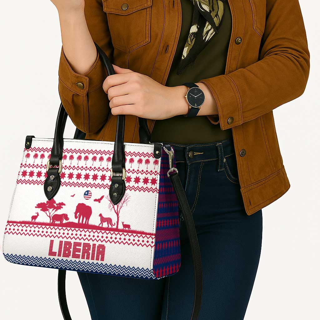 Liberia Christmas Leather Bag with Red Wildlife Silhouettes and White Blue Holiday - Wonder Print Shop