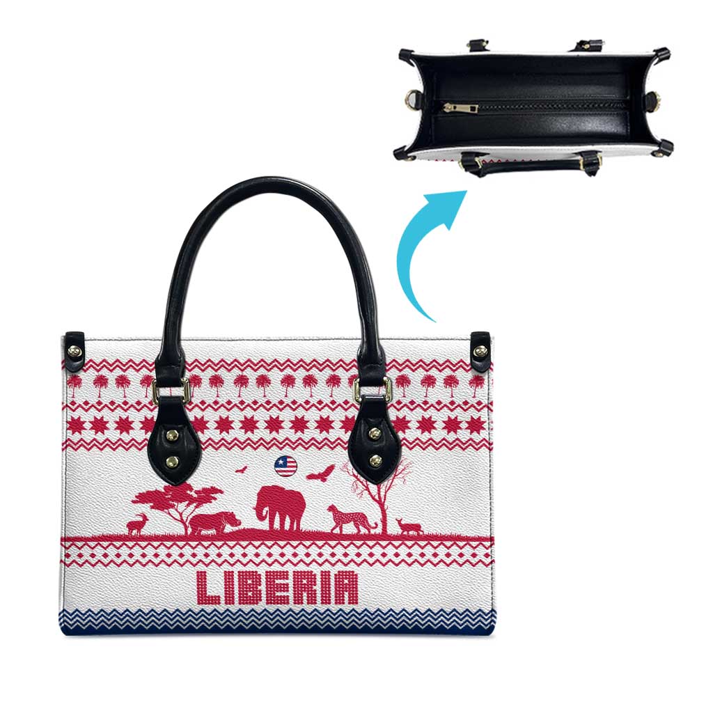 Liberia Christmas Leather Bag with Red Wildlife Silhouettes and White Blue Holiday - Wonder Print Shop
