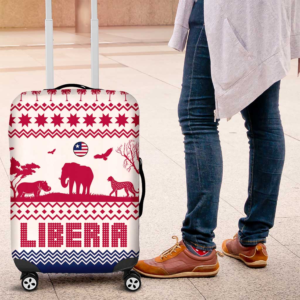 Liberia Christmas Luggage Cover with Red Wildlife Silhouettes and White Blue Holiday - Wonder Print Shop