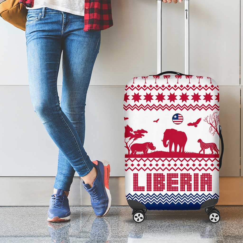 Liberia Christmas Luggage Cover with Red Wildlife Silhouettes and White Blue Holiday - Wonder Print Shop