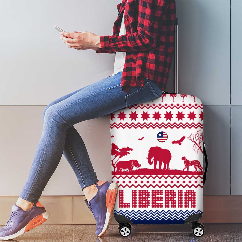 Liberia Christmas Luggage Cover with Red Wildlife Silhouettes and White Blue Holiday - Wonder Print Shop