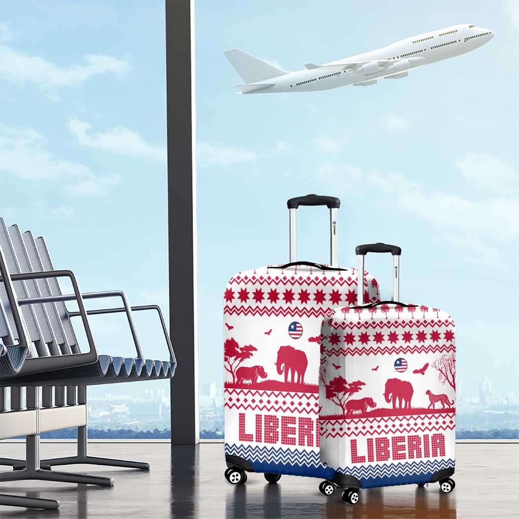 Liberia Christmas Luggage Cover with Red Wildlife Silhouettes and White Blue Holiday - Wonder Print Shop