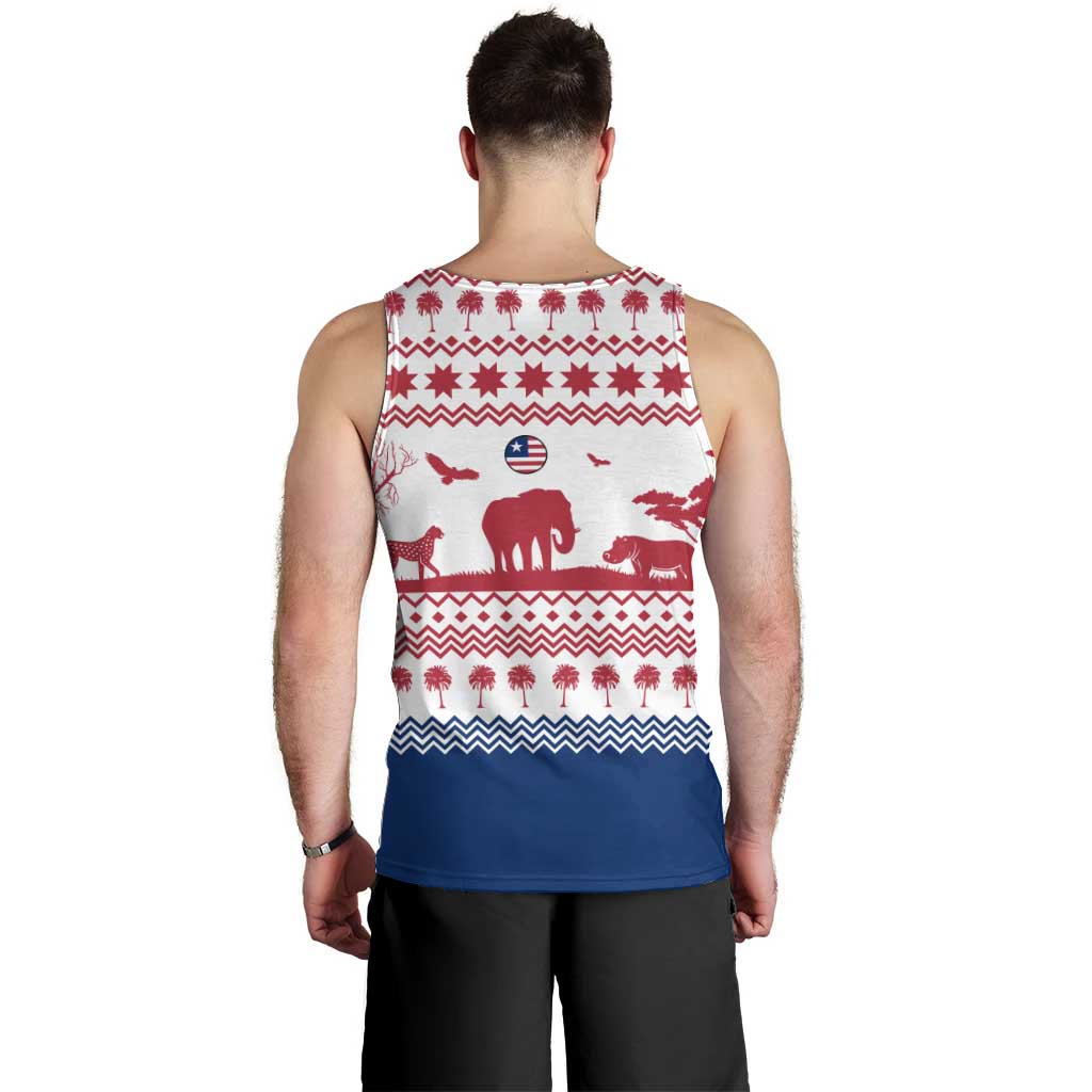 Liberia Christmas Men Tank Top with Red Wildlife Silhouettes and White Blue Holiday - Wonder Print Shop
