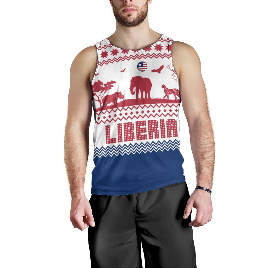 Liberia Christmas Men Tank Top with Red Wildlife Silhouettes and White Blue Holiday - Wonder Print Shop