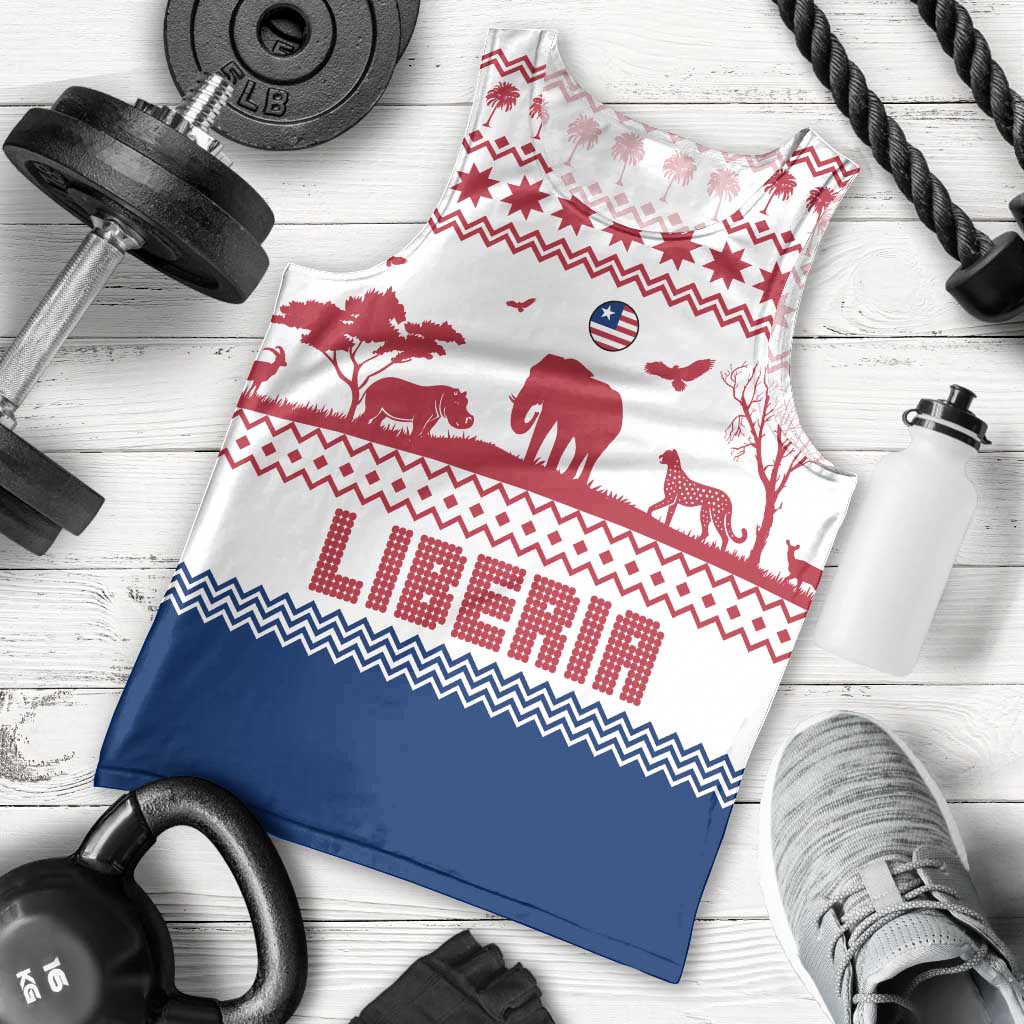 Liberia Christmas Men Tank Top with Red Wildlife Silhouettes and White Blue Holiday - Wonder Print Shop