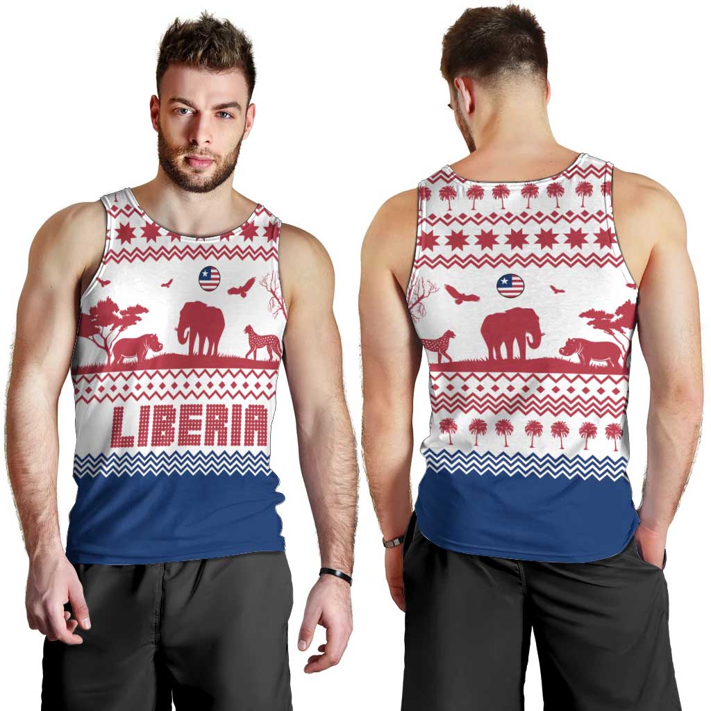Liberia Christmas Men Tank Top with Red Wildlife Silhouettes and White Blue Holiday - Wonder Print Shop