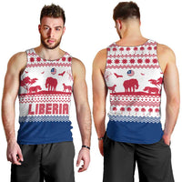 Liberia Christmas Men Tank Top with Red Wildlife Silhouettes and White Blue Holiday - Wonder Print Shop