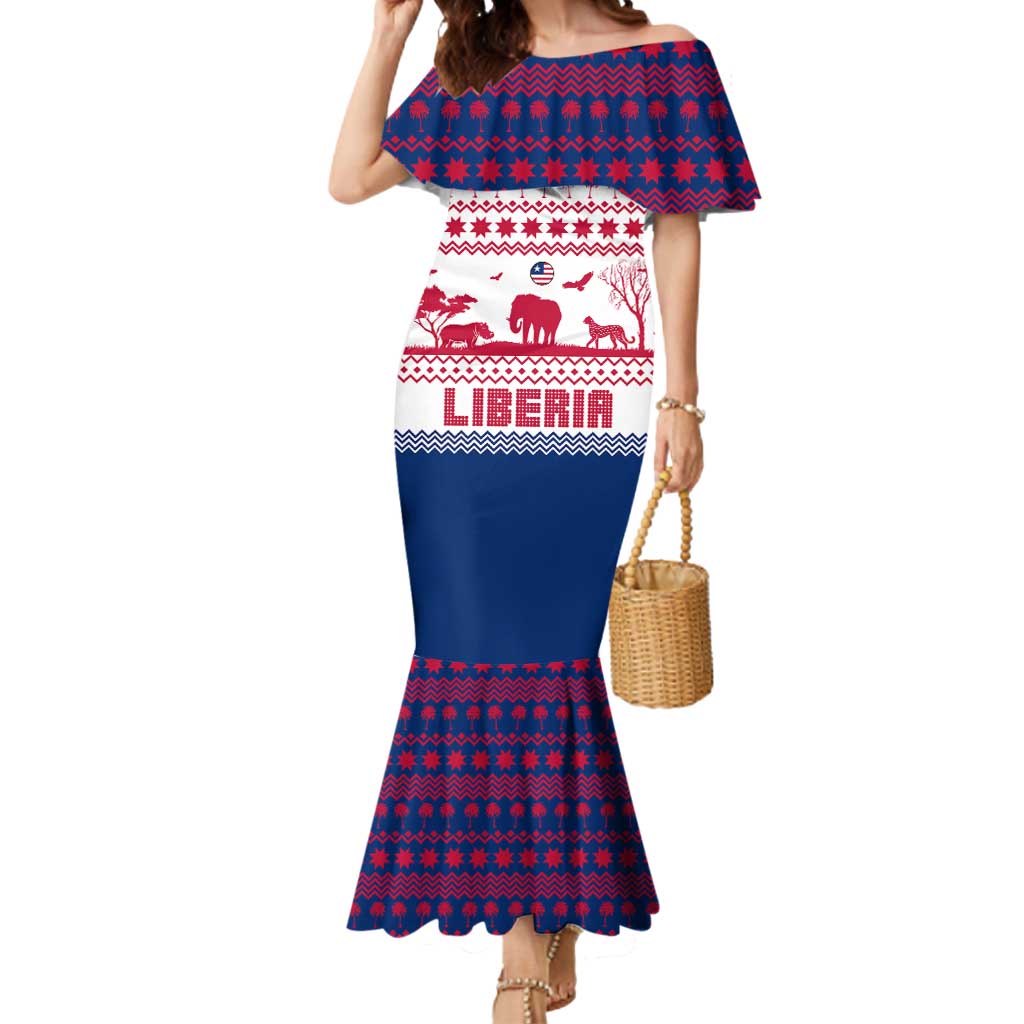 Liberia Christmas Mermaid Dress with Red Wildlife Silhouettes and White Blue Holiday - Wonder Print Shop