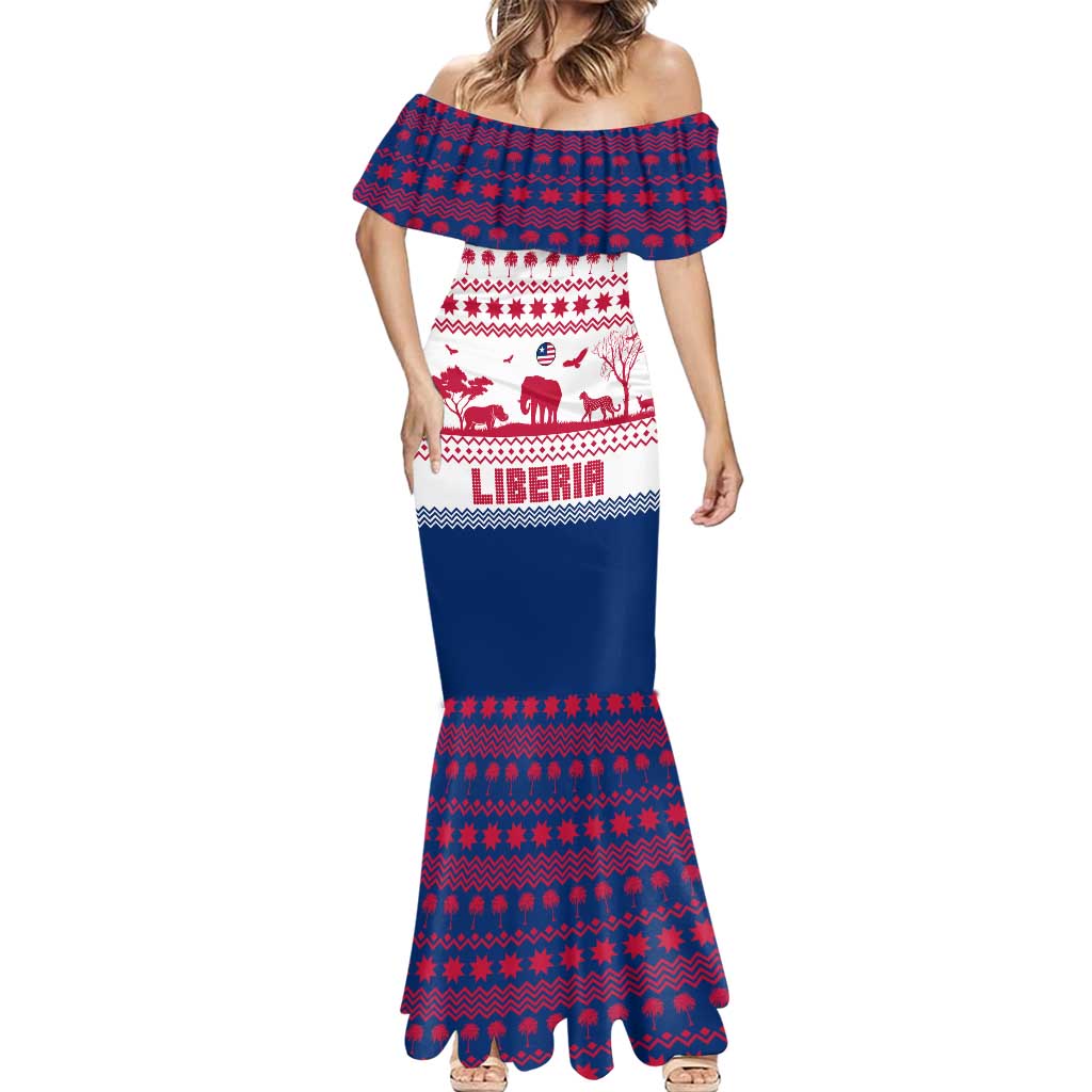 Liberia Christmas Mermaid Dress with Red Wildlife Silhouettes and White Blue Holiday - Wonder Print Shop