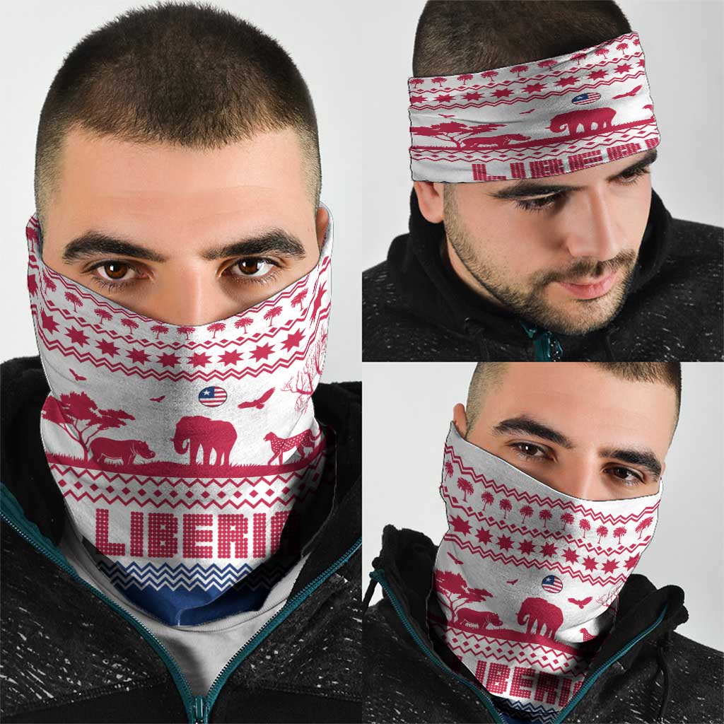 Liberia Christmas Neck Gaiter with Red Wildlife Silhouettes and White Blue Holiday - Wonder Print Shop