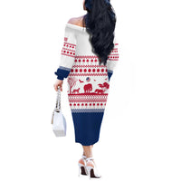 Liberia Christmas Off The Shoulder Long Sleeve Dress with Red Wildlife Silhouettes and White Blue Holiday - Wonder Print Shop
