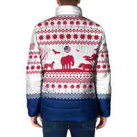 Liberia Christmas Padded Jacket with Red Wildlife Silhouettes and White Blue Holiday - Wonder Print Shop