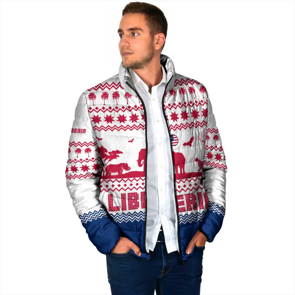 Liberia Christmas Padded Jacket with Red Wildlife Silhouettes and White Blue Holiday - Wonder Print Shop